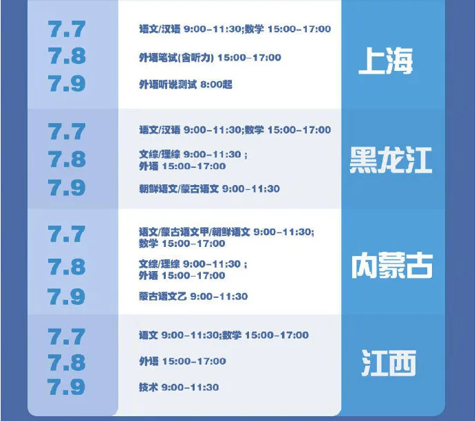 2020各省高考时间安排 2020各省高考时间安排