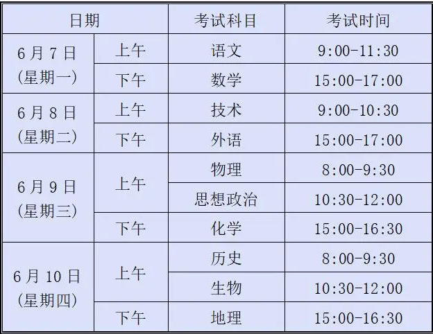 各科目考试时间 各科目考试时间