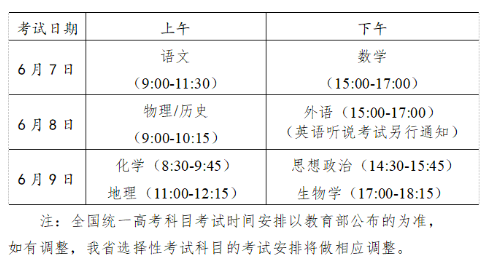 广东高考时间及科目安排 广东高考时间及科目安排
