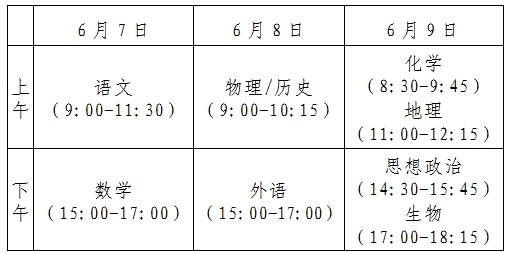 2021年高考时间表安排 2021年高考时间表安排