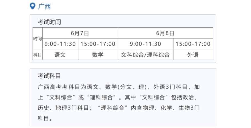 2022广西高考具体科目时间几月几号 各科分值多少 2022广西高考具体科目时间几月几号 各科分值多少