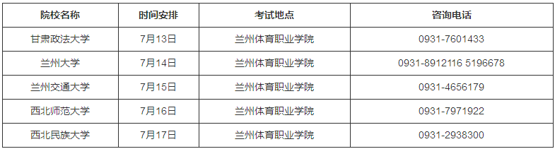 考试地点及时间安排 考试地点及时间安排