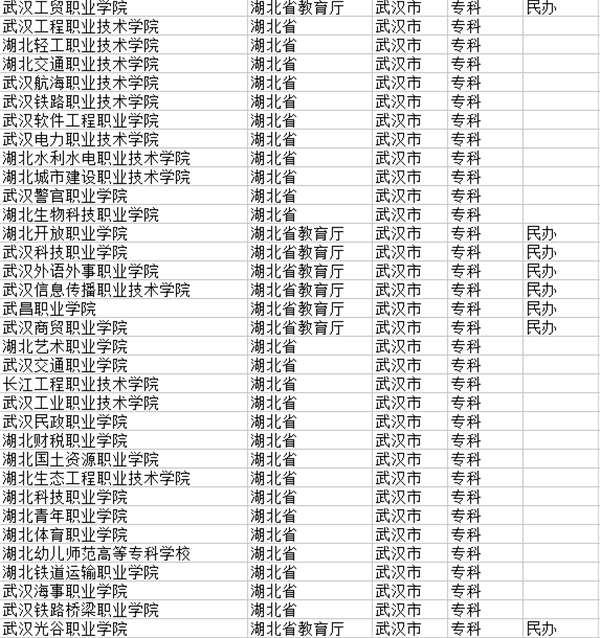 武汉市大学名单 武汉市大学名单