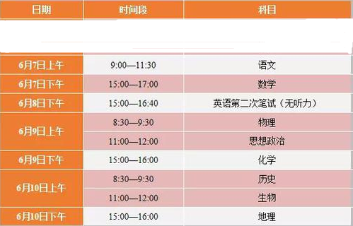 高考考试安排表 高考考试安排表