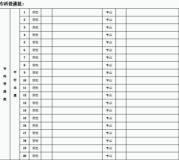 北京高考志愿填报表样表 北京高考志愿填报表样表