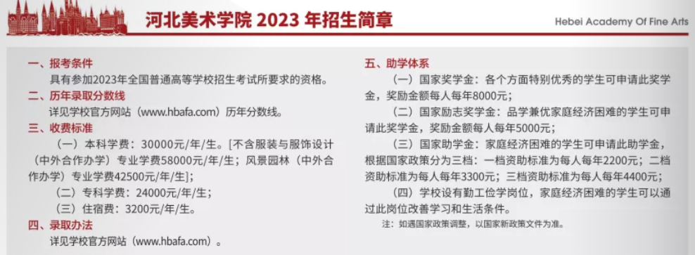 河北美术学院2023艺术类专业招生简章 河北美术学院2023艺术类专业招生简章