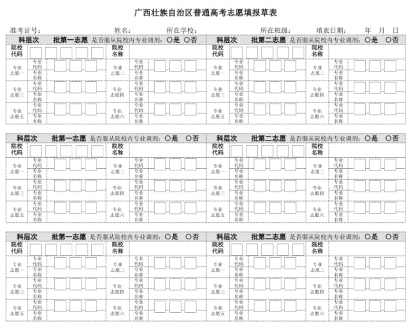 2023广西高考志愿填报样本模板 志愿表怎么填 2023广西高考志愿填报样本模板 志愿表怎么填