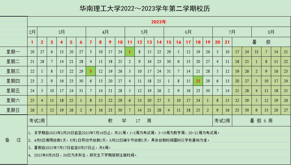 2023华南理工大学暑假放假时间什么时候 几月几号开学 2023华南理工大学暑假放假时间什么时候 几月几号开学