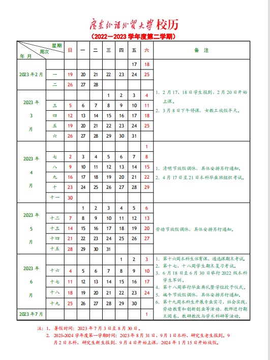 2023广东外语外贸大学暑假放假时间什么时候 几月几号开学 2023广东外语外贸大学暑假放假时间什么时候 几月几号开学